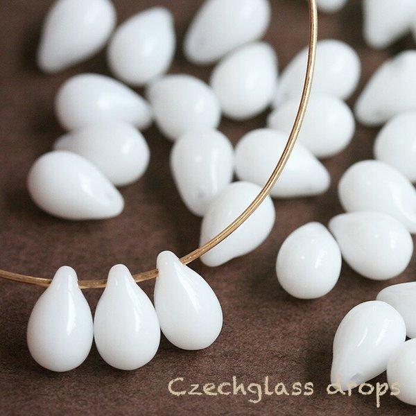 チェコガラスビーズ ドロップ しずく 9×6mm スノーホワイト 10個  