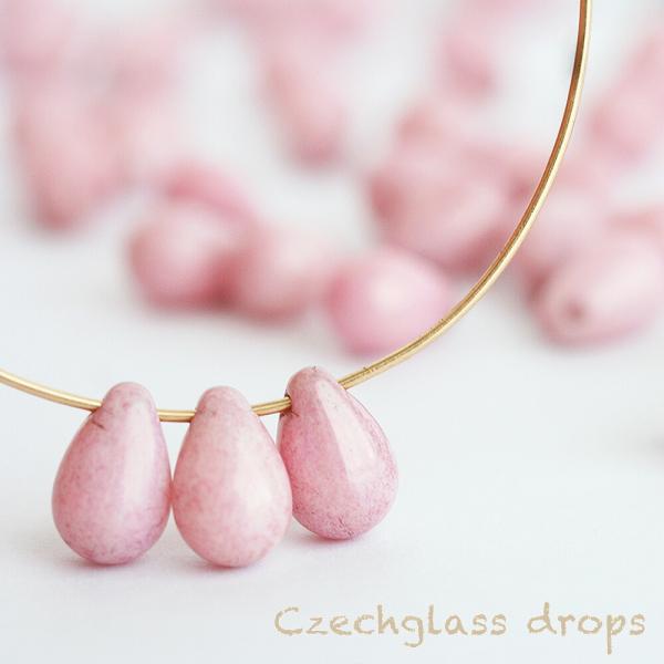 チェコビーズドロップ小(ラスターピンク) komorebista_be02044