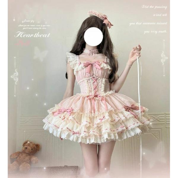 ロリータ ドレス ピンク 可愛い お姫様 ワンピース ショート丈 ミニ丈