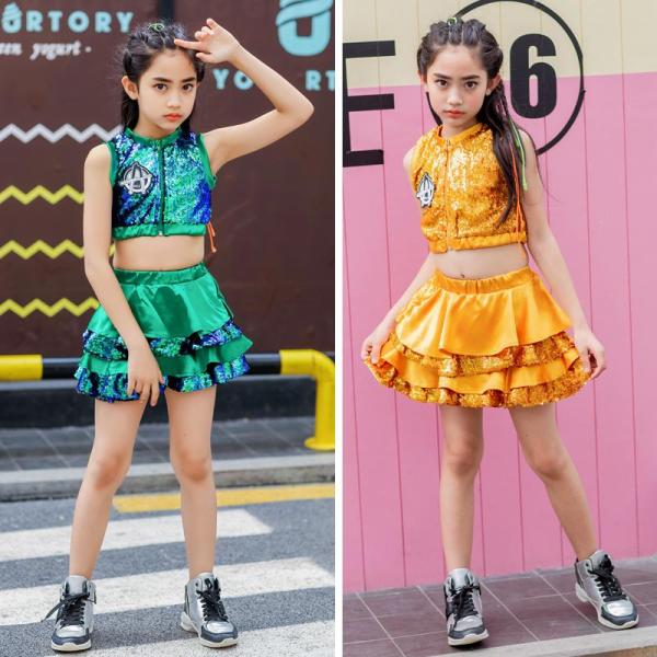 キッズダンス衣装 スパンコール キラキラ 女の子 チアガール