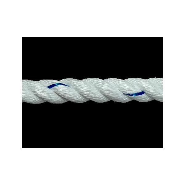 ポリエステルスパンロープ　白（青線入り） カット品　長さが選べる｜太さ：12mm　長さ：30M