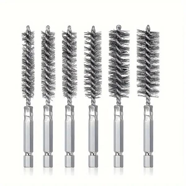 ワイヤーブラシ 6本セット 錆取り用 六角 8mm 10mm 12mm 15mm 17mm 19mm 6サイズ ステンレス鋼 ボアブラシ 電動ドリル