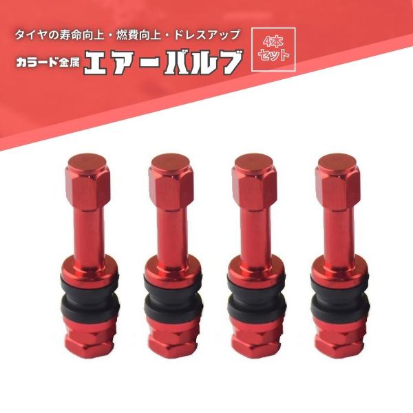 金属 エアーバルブ 4個セット レッド 赤 カラード  TR48E チューブレスバルブ クランプイン エアバルブ