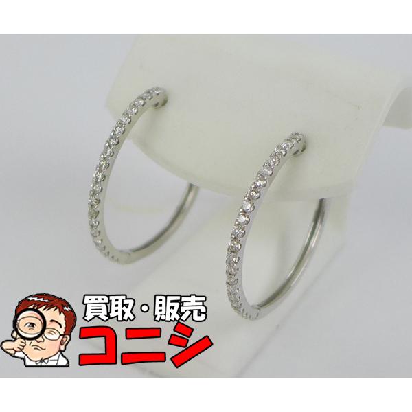 神戸の質屋】K18WG ダイヤ フープピアス D:0.25-0.25【送料無料  