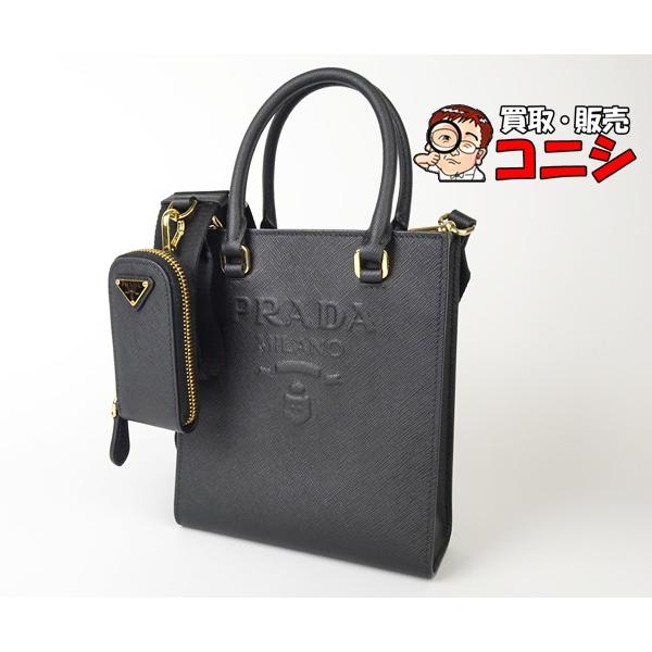 【質コニシ】【PRADA/プラダ】2way ミニトートバッグ 1BA333 黒 斜め掛け カード・ストラップ付き【送料無料】j3712l