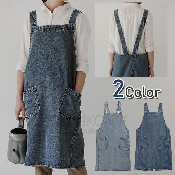 [Release date: June 11, 2022]【ギフトラッピング包装対象商品】かぶるタイプで簡単に着脱できるデニム素材のエプロン。腰紐を結んだりボタンを留める必要がなく、両腕を通すだけで着られます。スマホやメモ、布巾、ハンカチな...