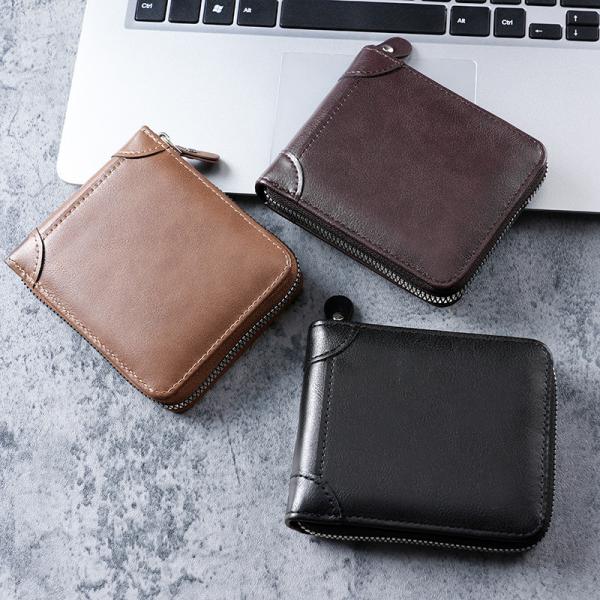 二つ折り財布 メンズ  PU レザー 多カードポケット 小銭入れ ファスナー シンプル ビジネス 大容量 コンパクト 薄型 通勤 カジュアル プレゼント 爆買
