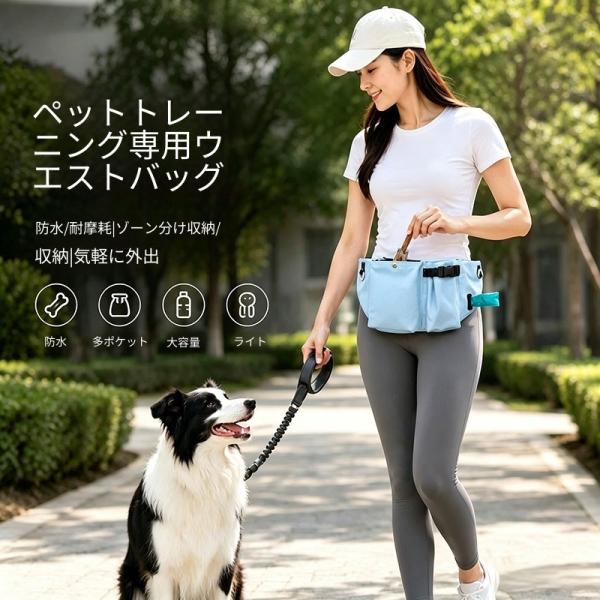 ペットトレーニングウエストバッグ 防水耐磨耗 おやつポーチ ゴミ袋収納ポケット付き 犬のしつけ お散歩用 多ポケット 爆買