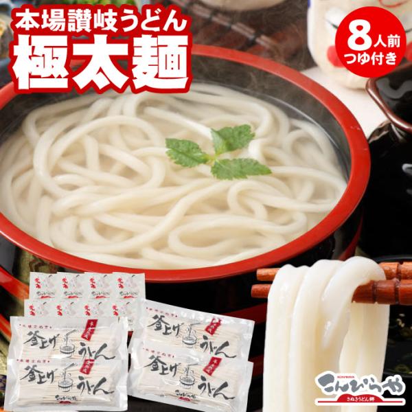 本場讃岐うどん 包丁極太切りうどん 8人前 つゆ付き セット 極太麺 半生 うどん 讃岐うどん