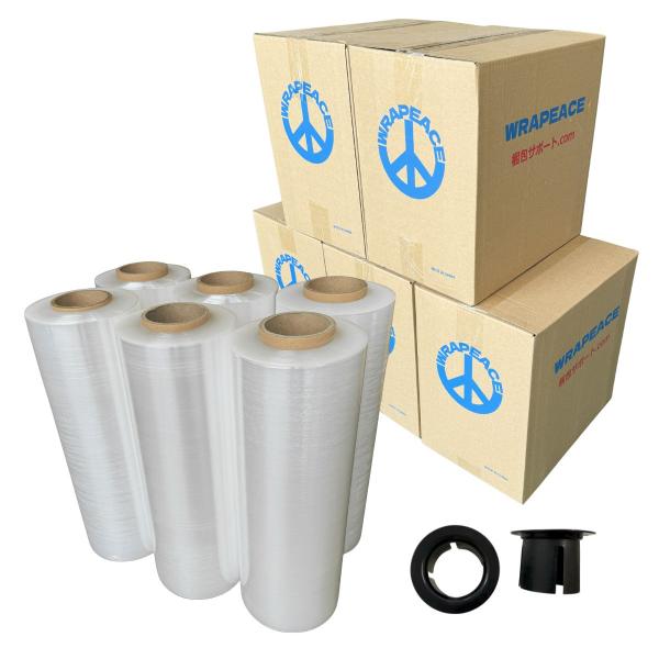 ストレッチフィルム強化フィルム仕様14~15μ相当品【商品情報】サイズ：厚み12μ/幅300mm/長さ500ｍ紙管：2インチ/ホルダー付き数量：30巻（6巻入×5ケース）【受注・配送条件】※配送先：法人のみ　個人宅への配送がご希望の場合は　...