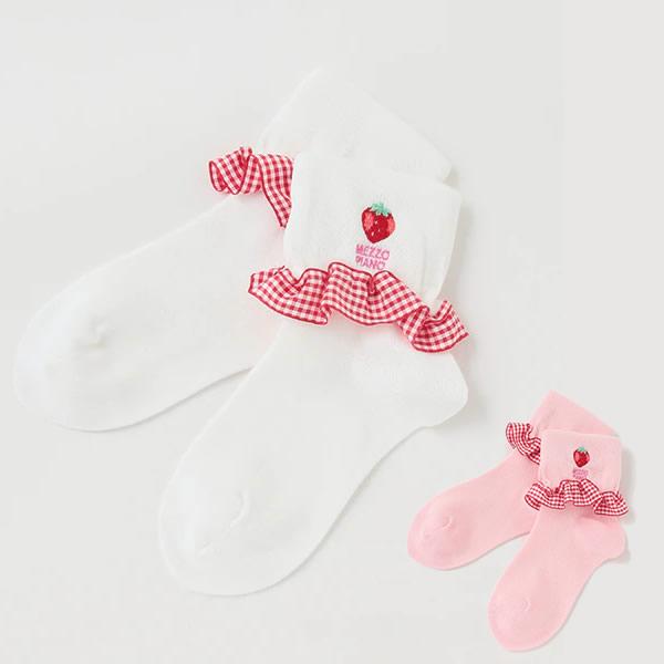 mezzo piano メゾピアノ イチゴギンガムフリル ソックス【日本製