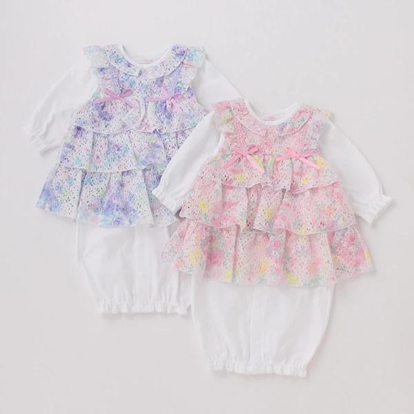 mezzo piano メゾピアノ 花柄レースエプロンつき 2wayオール