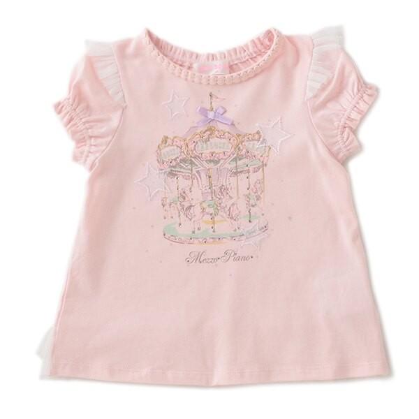 メゾピアノ ☆美品☆フルーツ柄ドッキングTシャツ&フリルスカパン2点