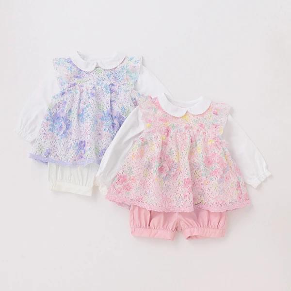 mezzo piano メゾピアノ 花柄レースチュニック×長袖Tシャツ×ブルマ 
