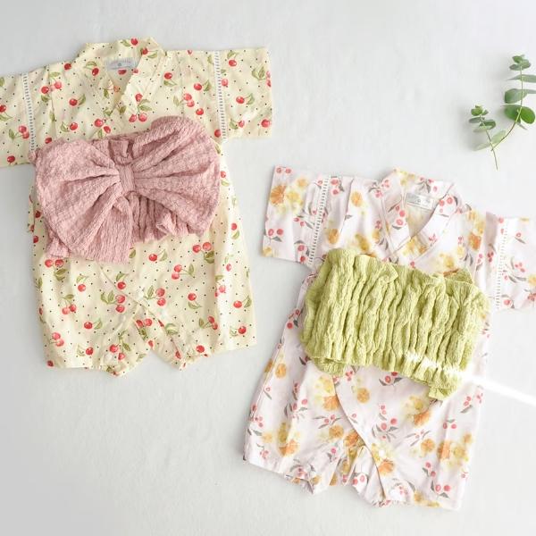 ベビーサイズの夏祭りスタイル歩行前のお子様でも楽しめる夏祭りスタイル。付属の帯を合わせれば浴衣を着ているように見えるロンパースタイプの甚平を作りました。股下まで繋がっているので着崩れしにくいデザインです。帯はゴム仕様なのですっぽり被るだけで...