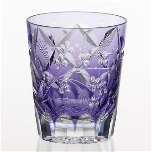 カガミクリスタル 江戸切子 焼酎ロックグラス 萩とススキ 根本達也作