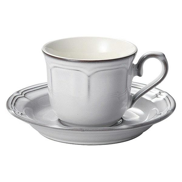 KOYO 光洋陶器 日本製 ラフィネ スモークホワイト コーヒーカップ＆ソーサー 洋食器 コーヒー碗皿 コーヒー 珈琲 アンティーク調 おしゃれ カフェ プロユース