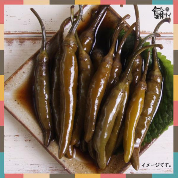 自家製の「青唐辛子の醤油漬け」です。日本産の青唐辛子をご丁寧に漬けて白米にぴったりのおかずです！■内容量：250g■原材料名：唐辛子（日本産）、いりごま、醤油（遺伝子組み換えでない、小麦、食塩、大豆）、お酢、かつおだし、料理酒、みりん、砂糖...