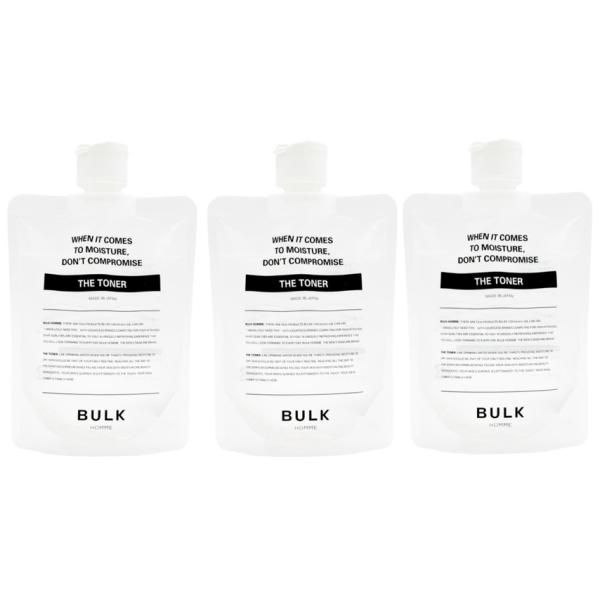 バルクオム（BULK HOMME）の化粧水（トナー）3袋セットです。メンズ THE TONER ザ トナー〜ご使用方法〜500円玉大が使用量の目安です。目安量の1/2〜1/3を2〜3回に分けると、なじみやすくなります。手のひらで温めるように...