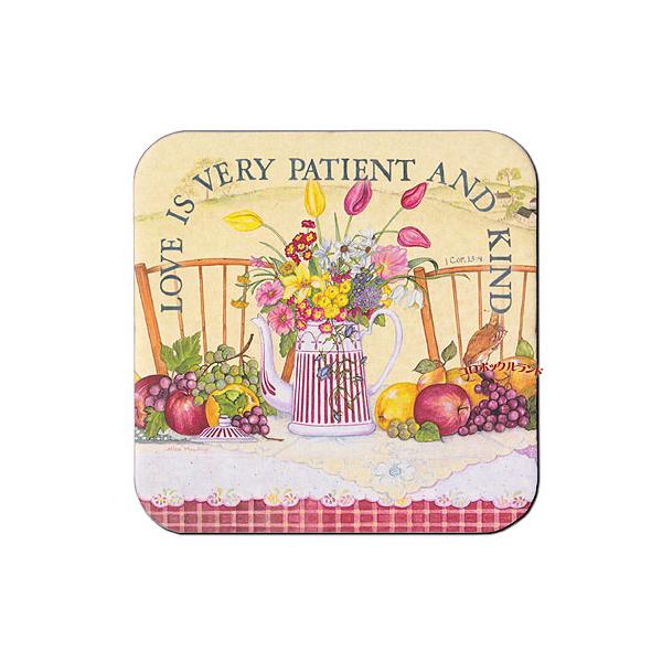 USA製のカントリーデザインのコースターです。明るいパステルカラーのようなデザインからシックな色合いまで20種類以上を販売しています。表面はラミネート加工がしてありますので水や熱にも強いです。サイズ（約）：9.5cm角ｘ厚0.3cm／アメリ...