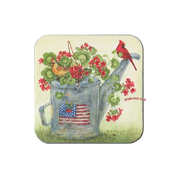 USA製のカントリーデザインのコースターです。明るいパステルカラーのようなデザインからシックな色合いまで20種類以上を販売しています。表面はラミネート加工がしてありますので水や熱にも強いです。サイズ（約）：9.5cm角ｘ厚0.3cm／アメリ...