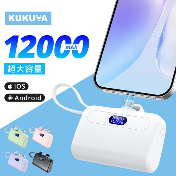 モバイルバッテリー 小型 12000mAh 大容量 2.1A急速充電 超ミニ
