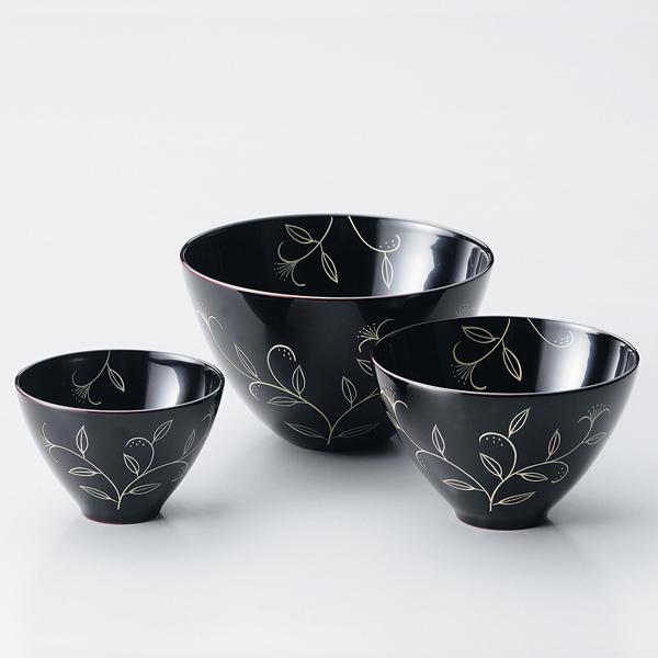 花 三つ組 椀 溜 越前漆器 鉢 ボウル 大中小 SML ギフト 内祝い お返し 