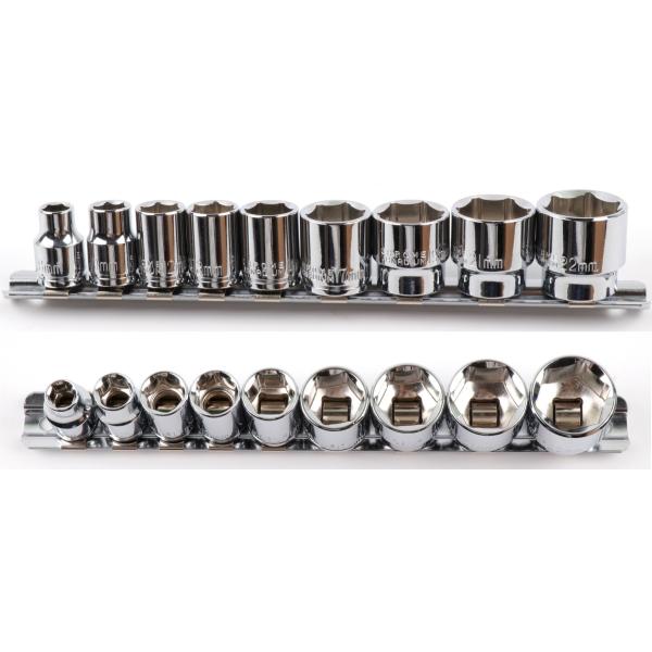 コシハラ 差込角 9.5mm(3/8インチ) ソケットセット ミリ 8, 10, 12, 13, 14, 17, 19, 21, 22mm 9個セット 台湾製 KOSHIHARA K024