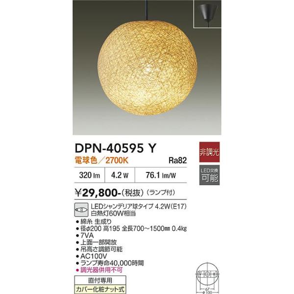 大光電機 安心のメーカー保証【送料無料】大光電機 DPN-40595Y