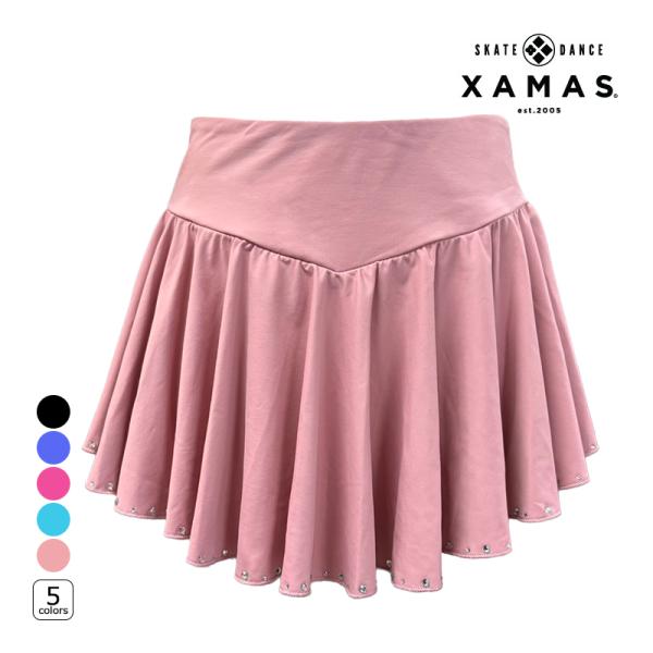 XAMAS（サーマス）スカート 2199★KOSUGIオリジナルデザイン★シンプルで洗練られたデザインのパンツ付きサーキュラースカート。エッジに沿ってきらめくクリスタルラインストーンが、華やかさと気品をプラス。ハイウエスト×Aラインの美しい...