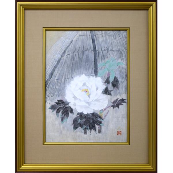 黒澤 正（黒沢正）「冬牡丹」日本画8号□東京芸大卒□師：今野忠一