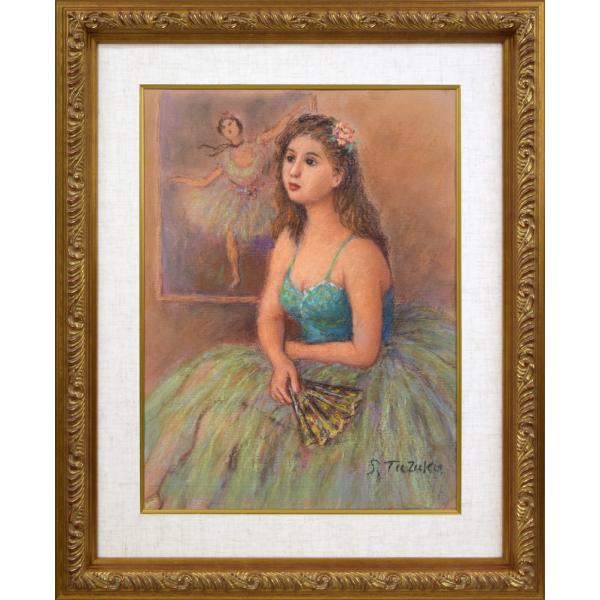 都竹 伸政「女（バレリーナ）」パステル画・6号■第一美術常任委員■百貨店個展多数■師：藤田嗣治【小竹美術】真作保証