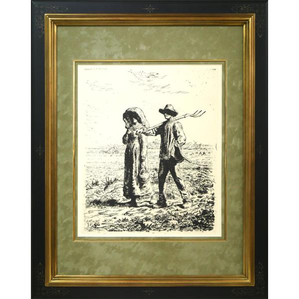 ジャン＝フランソワ ミレー(Jean-Fran〓ois MILLET)「仕事に出かける人」銅版画■素晴らしい額装【真作保証】小竹美術