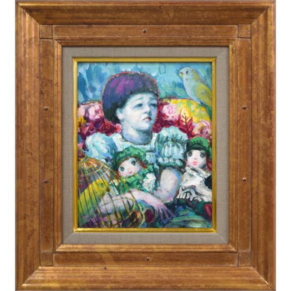 谷田 穎郎「少女と人形」油絵・F3号■二紀会委員■「一枚の繪」人気画家■島根県出身【真作保証】小竹美術