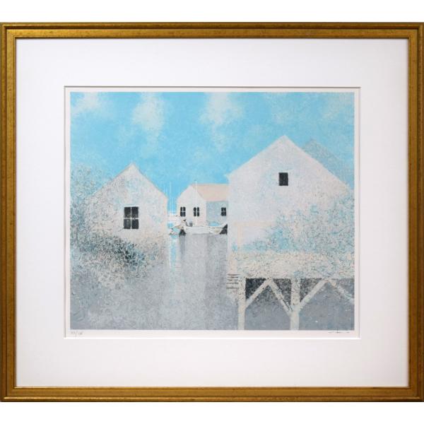 アンドレ ブーリエ Andre BOURRIE「湖上の家」リトグラフ10号・限定