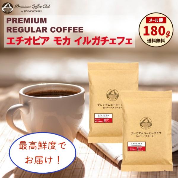 珈琲豆 焙煎豆 エチオピアモカ イルガチャフェ レギュラー 180g (90g x 2) 自家焙煎 出来立て 焼きたて 最高鮮度でお届け お試し メール便 送料無料