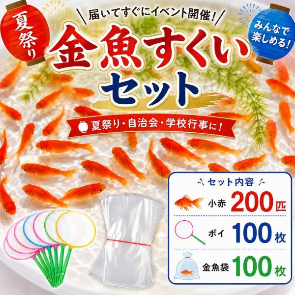 金魚すくいセット 小赤200匹+ポイ(5号)100枚+袋100枚 夏祭り イベント