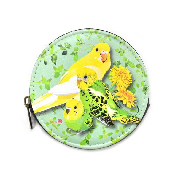 【とりアート】コインケース セキセイインコとひよこ草 《丸型》　◆◆