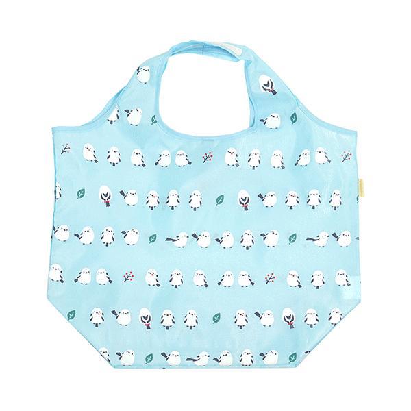 【濱文様】 エコトート　大　ちゃんこいシマエナガ　スカイブルー　◆ゆうパケット対応◆