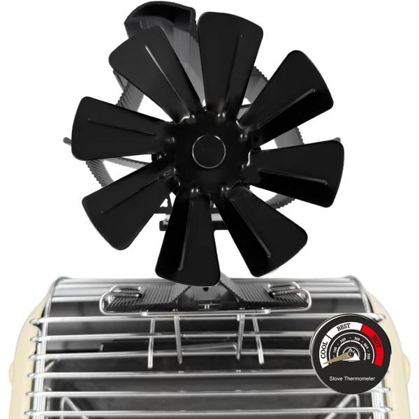 製品仕様】8枚羽根 Miniストーブファン；対応ストーブ：灯油・石油・薪・カセットガスストーブ（横向きグリッド対応）；サイズ：高さ18cm・幅9.5cm・奥行5.5cm ；重量：約390g ； 材質：アルミ合金 ； 付属品：ストーブ専用温度...