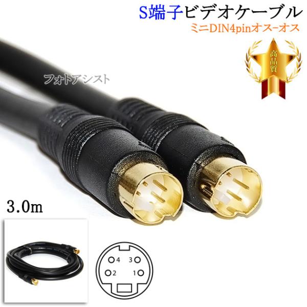 S端子ビデオケーブル 3.0m （ミニDIN4pinオス-オス）　送料無料【メール便の場合】