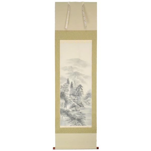 山水掛け軸 尺五立『水墨山水』 安江 春光（やすえ しゅんこう）画伯