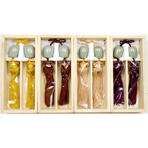 風鎮】青磁風鎮 桐箱入り ※玉子型・人絹房 ※落款入り高級桐箱 ※房の