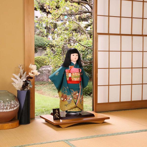 市松人形 齊藤公司作 20号 20-11-j 鈴 竹 桐胴 正絹友禅本仕立て 金彩