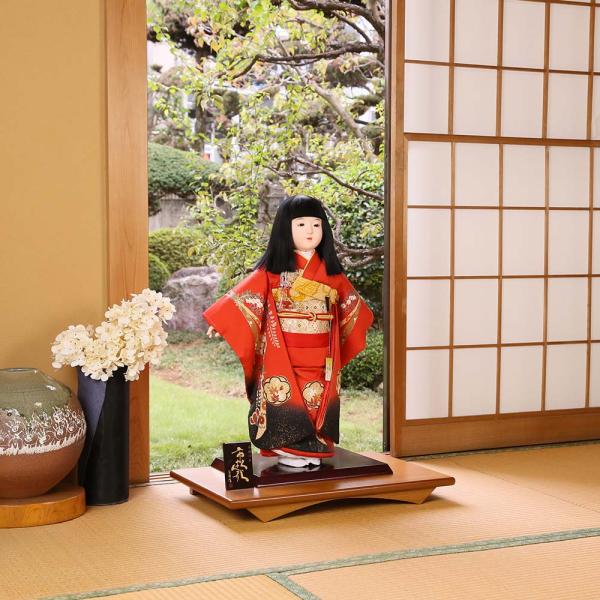 市松人形 齊藤公司作 20号 20-2-j のしめ 梅 藤 菊 楓 桐胴 正絹友禅本