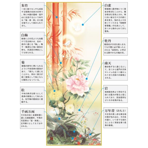 掛け軸 モダン 尺三 開運画掛軸 吉祥百花繚乱図 片山 観雪 暁山会 約