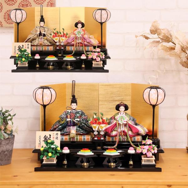 ひな人形 工房天祥オリジナル 新古今雛 小三五親王飾り 正絹帯 金屏風