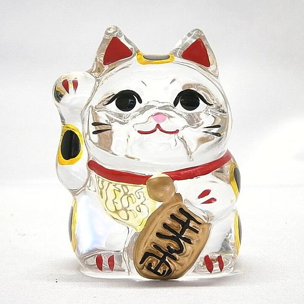 ガラス細工 猫 インテリア雑貨 縁起物 置物 彩色ガラス細工