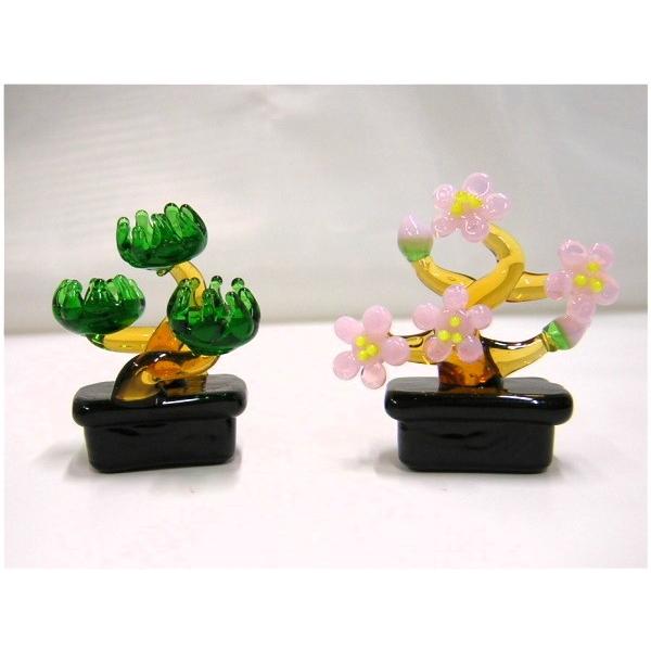 ガラス細工 お正月飾り ミニチュア 雑貨 置物【ミニ盆栽 桜・松 ガラス細工 お正月飾り ミニチュア 雑貨 置物【ミニ盆栽 桜・松
