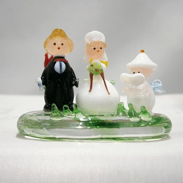 ガラス細工 結婚式 天使 花 ミニチュア インテリア雑貨 置物【花畑と